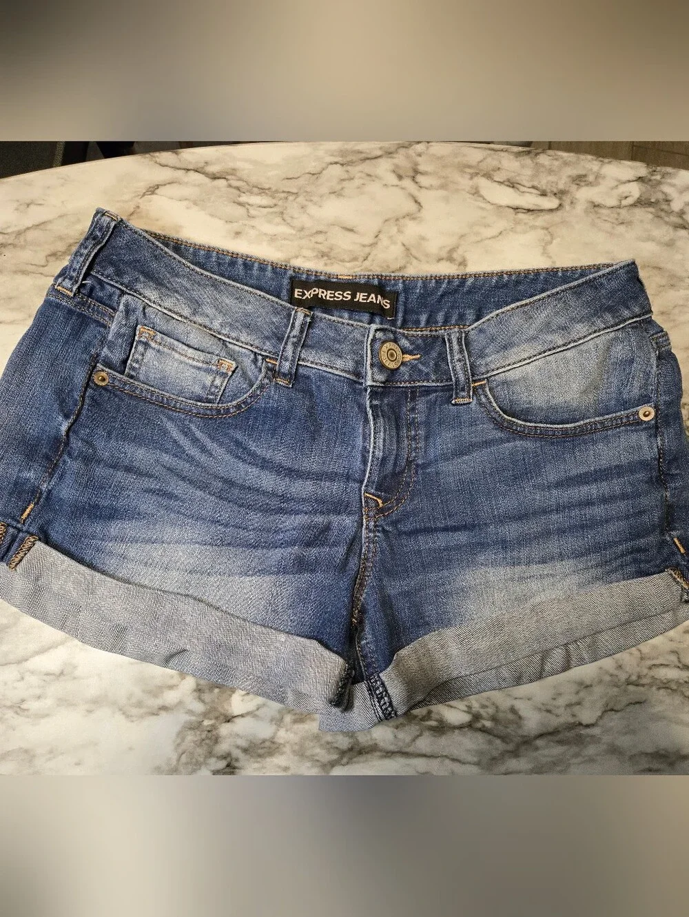 Express Blue Denim Cuffed Jean Shorts